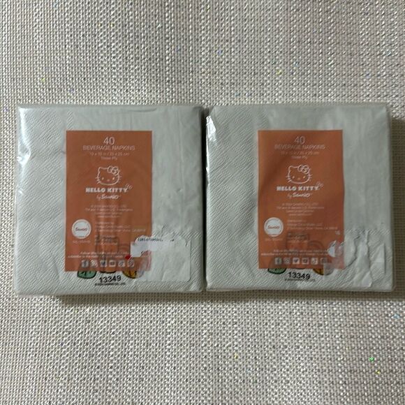 HELLO KITTY Ivory Pink White Orange Brown Happy Fall Square Beverage Napkins - Picture 4 of 8